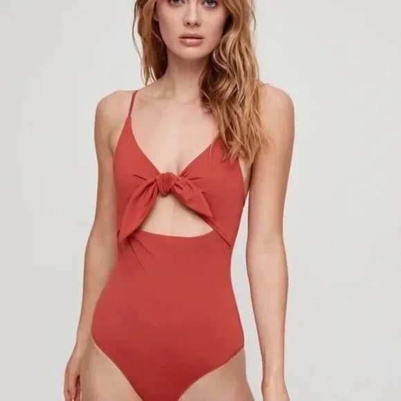NWT‎ Wilfred Bodysuit Swimsuit Tie Front Large Melon Blush Rose - Picture 1 of 13